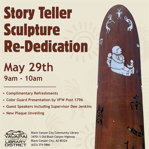 Story Teller Sculpture Re-Dedication Flyer